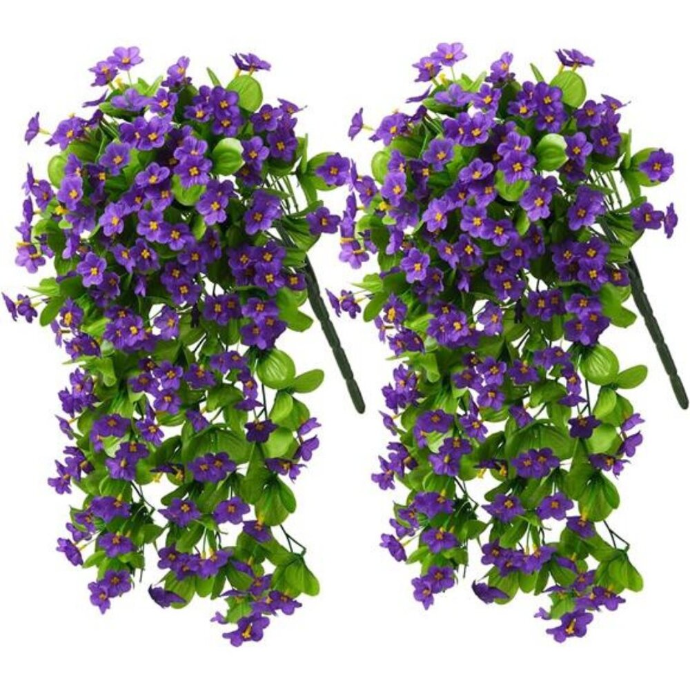 2PCS Artificial Hanging Flowers, Fake Hanging Plants Violet Vines UV Resistant